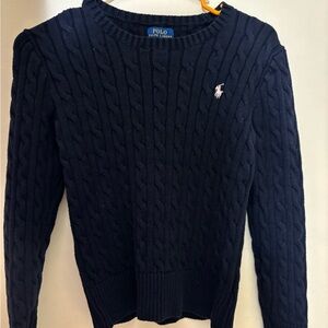 Polo by Ralph Lauren Pink Pony Navy Cable Knit Sweater (Kids girls XL)